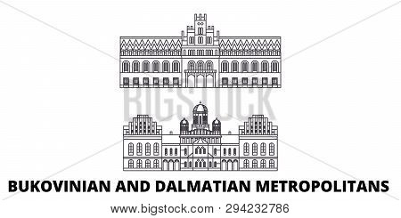 Ukraine, Bukovinian And Dalmatian Metropolitans Line Travel Skyline Set. Ukraine, Bukovinian And Dal