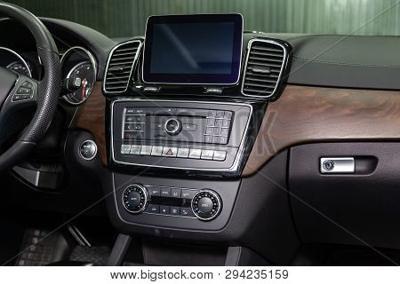 Novosibirsk, Russia - 08.01.18: Interior View With Steering Wheel, Multimedia And Dashboard Of Luxur