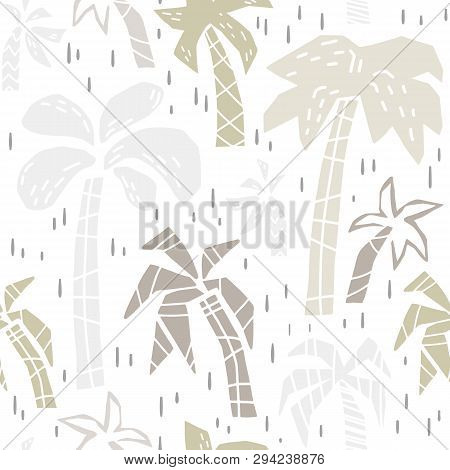 Palm Tree Baby Cute Seamless Pattern Print Set. Beachsummer Holiday Illustration For Nursery