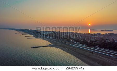 Venice Lido Beach Sunset Aerial Drone Perspective