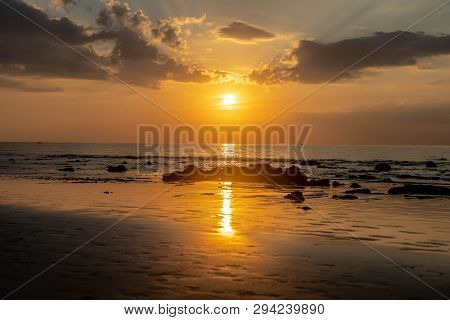 Thaliand sunset over long beach in koh lanta