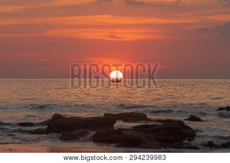 Sunset Over Thailand Beach Koh Lanta Boat
