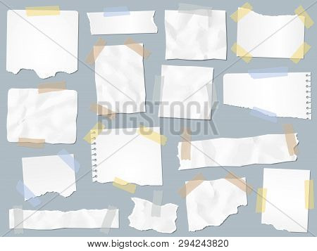 Scraps Paper On Adhesive Tape. Vintage Torn Papers On Sticky Tapes, Scrap Pages Frames And Craft Pap