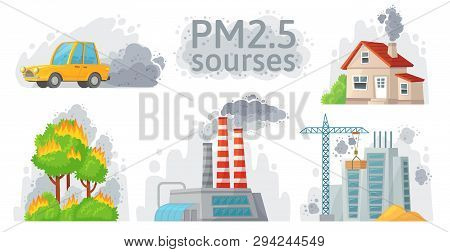 Air Pollution Source. Pm 2.5 Dust, Dirty Environment And Polluted Air Sources Infographic Vector Ill