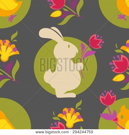 Bunny And Eggs Easter Seamless Pattern White Rabbit