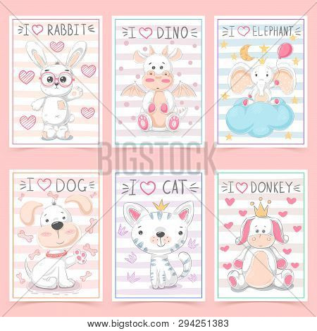 Set Animals - Crtoon A4 Template. Vector Eps 10