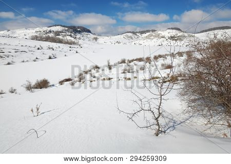 frozen Trearie Lake in winter Nebrodi Park, Sicily  