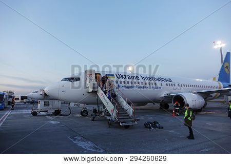 Boryspil International Airport, Kyiv, Ukraine, March 28, 2019.Ukraine International Airlines (UIA) aircraft on the parking area