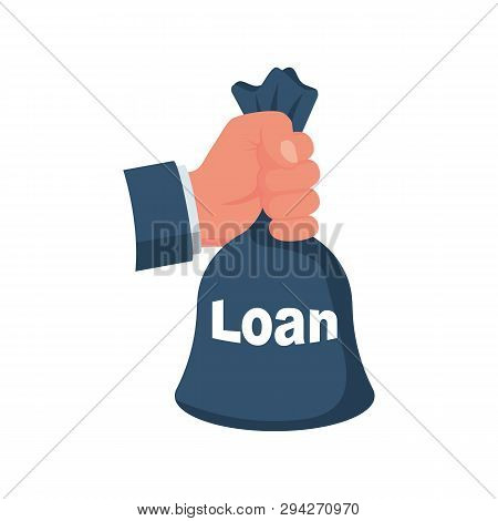 Loan Bag Icon. Loan Or Lending Cash To Buy Asset. Big Bag Of Money In The Hand Of A Broker. Vector I