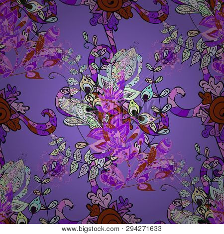 Floral Seamless Pattern With Watercolor Hand Drawn Elements. Bright Colorful Fantasy Flowers, Leaves