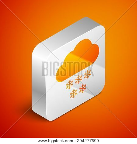 Isometric Cloud With Snow Icon Isolated On Orange Background. Cloud With Snowflakes. Single Weather 