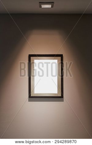 Empty picture frame on white background for certificate display, blank white space