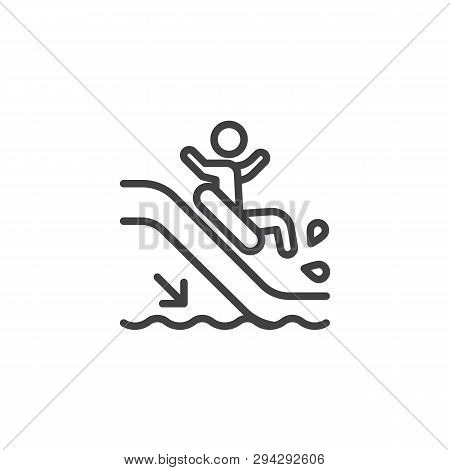 Man Slide Down On Water Slide Line Icon. Linear Style Sign For Mobile Concept And Web Design. Aquapa