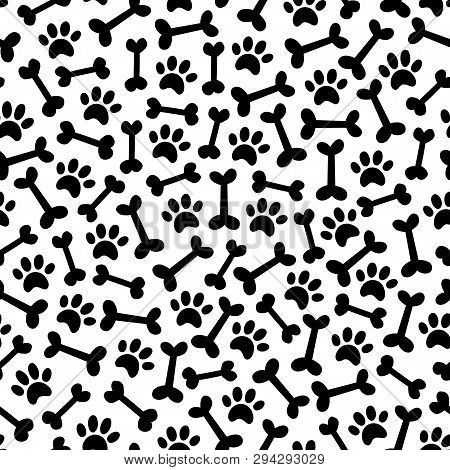 Dog Paw And Bown Vector Seamless Pattern