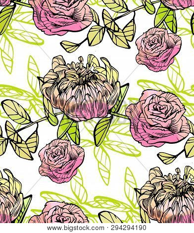 Floral Seamless Pattern. Hand Drawn Illustration. Fullsize Raster Atrwork.