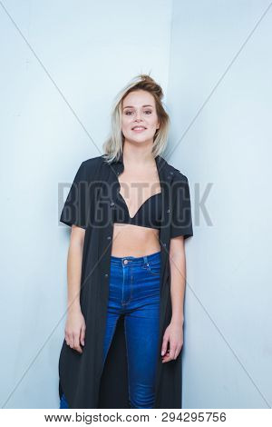 Model Tests. Photo Session Model In The Studio. Simple Attractive Portraits For A Young Beautiful Gi