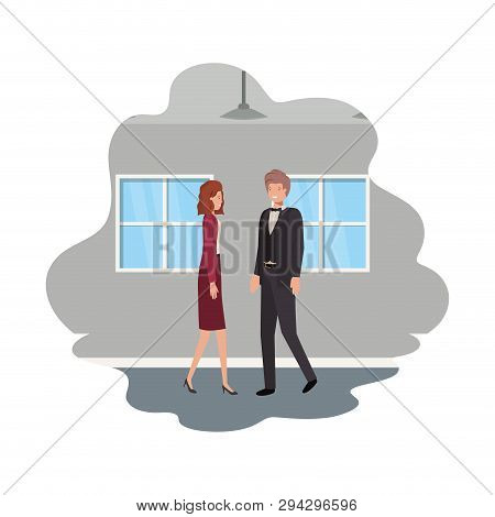 Cuople Of Business With Wall And Windows Vector Illustration Desing