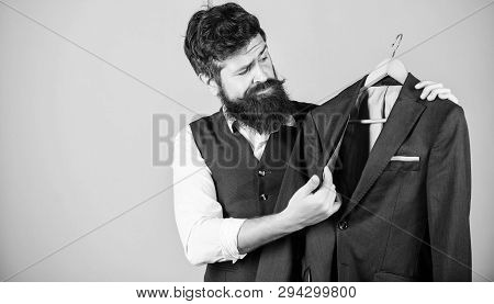 This Coat Designed For Everyday Casual Wear. Bearded Man Thinking What To Wear For Business Casual E