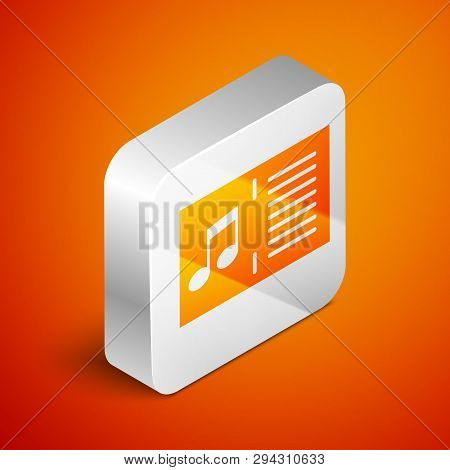 Isometric Music Book With Note Icon Isolated On Orange Background. Music Sheet With Note Stave. Note