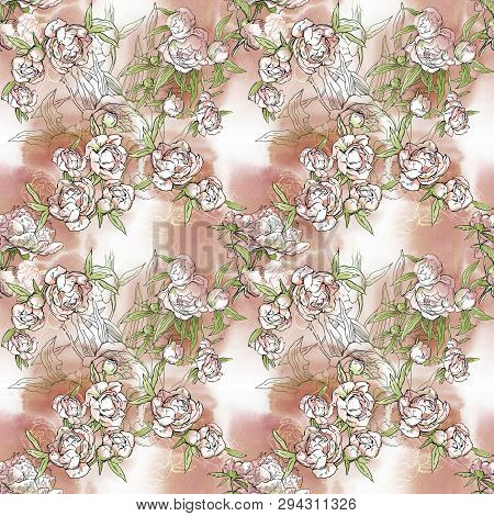 Floral Seamless Pattern. Hand Drawn Illustration. Fullsize Raster Atrwork.