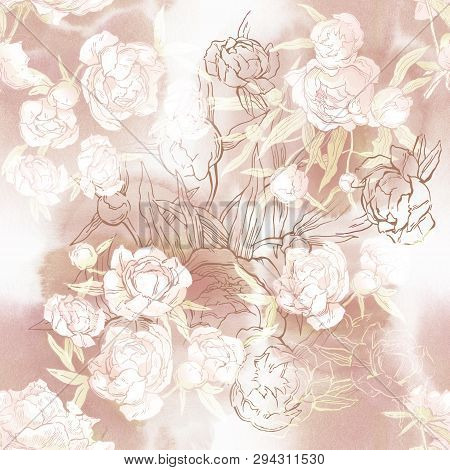 Floral Seamless Pattern. Hand Drawn Illustration. Fullsize Raster Atrwork.