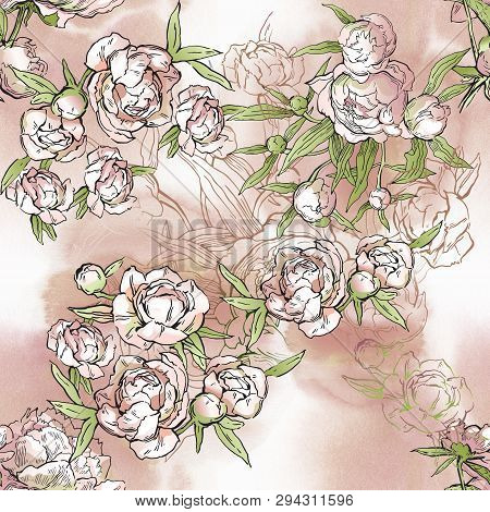 Floral Seamless Pattern. Hand Drawn Illustration. Fullsize Raster Atrwork.