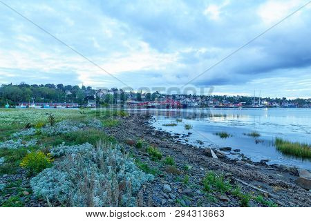 Sunset View Of The Waterfront And Port Of The Historic Town Lunenburg, Nova Scotia, Canada
