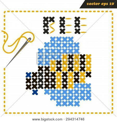 Crosstiched Simple Bee With Framle And Needle