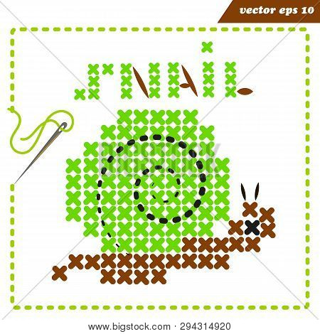Crosstiched Simple Snail With Framle And Needle