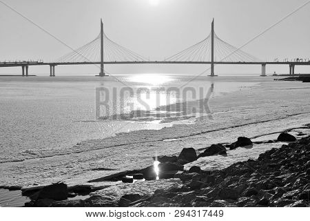 Cable Bridge Across The Petrovsky Fairway In Saint Petersburg, Russia. Part Of The Western High-spee