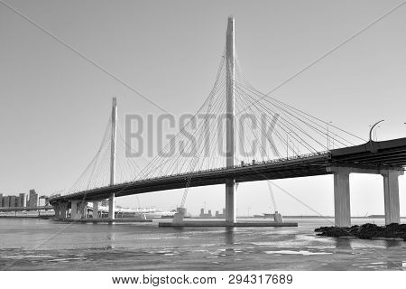 Cable Bridge Across The Petrovsky Fairway In Saint Petersburg, Russia. Part Of The Western High-spee