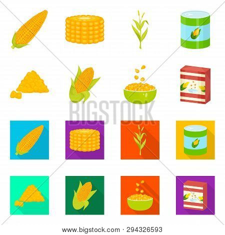 Vector Illustration Of Cornfield And Vegetable Icon. Set Of Cornfield And Vegetarian Vector Icon For