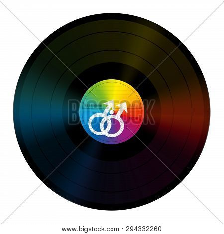 Gay Music Lp Vinyl Record. Rainbow Colored Record With Gay Symbol. Isolated Vector Illustration On W