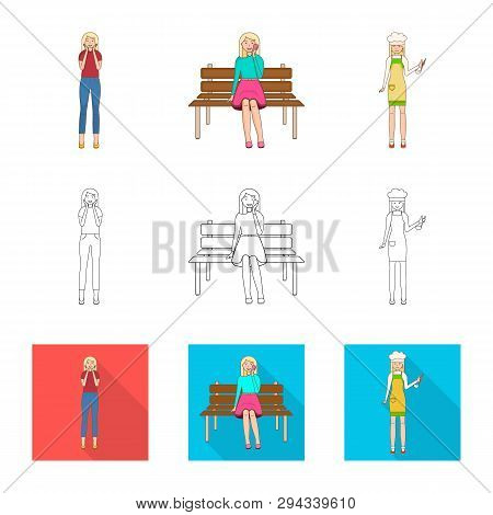 Vector Illustration Of Posture And Mood Icon. Set Of Posture And Female Vector Icon For Stock.