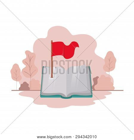 Text Book With Flag Isolate Icon Vector Illustration Design