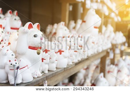 Neko Cat Cute Statue Inside The Neko Temple In Tokyo, Japan.