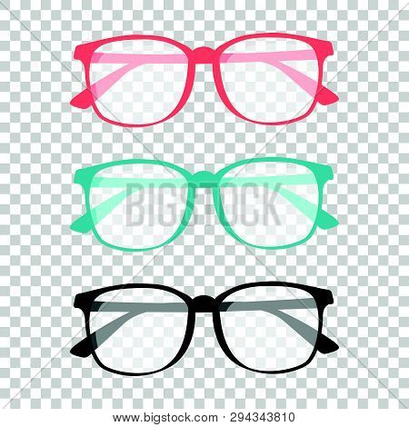 Set Of Glasses Isolated. Vector Glasses Model Icons. Sunglasses, Glasses, Isolated On White Backgrou