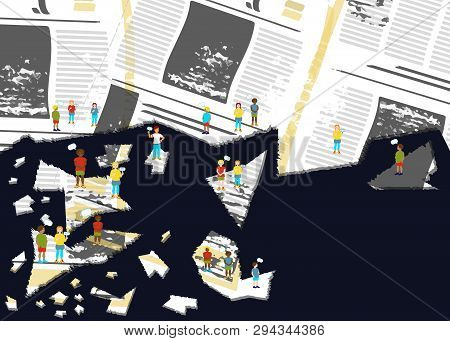 Art Conception With Eath Background And Children And Question Signs