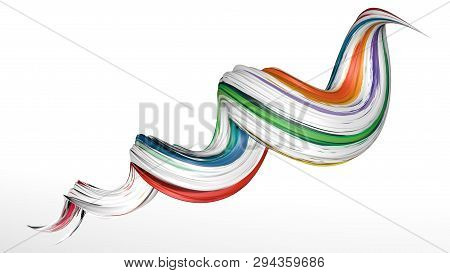 3d Rendering Of Color Abstract Twisted Shape Of Paint. Computer Generated Geometric Digital Art.