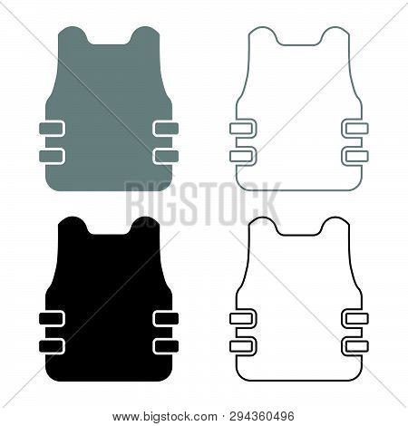 Bullet-proof Vest Flak Jacket Icon Set Black Grey Color Vector Illustration Flat Style Simple Image 