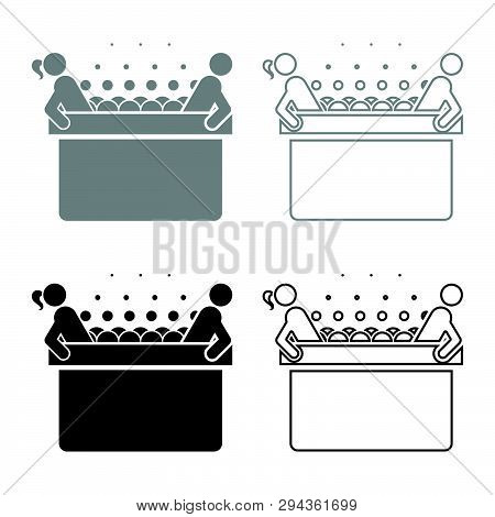 Hot Whirlpool With Woman And Man Spa Bathtub With Foam Bubbles Bath Relax Bathroom Bath Spa Icon Set