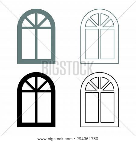 Window Frame Semi-round At The Top Arch Window Icon Set Black Grey Color Vector Illustration Flat St