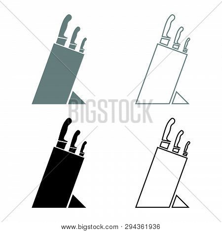 Knife Set Knife Holder Knives Set Holder For Knives Icon Set Black Grey Color Vector Illustration Fl