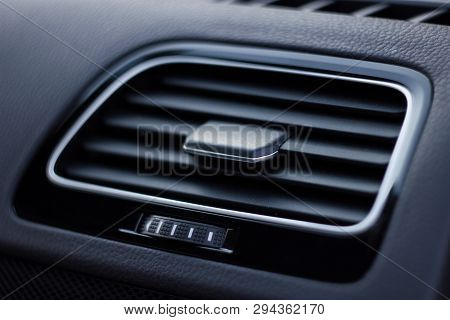Car Conditioner. The Air Flow Inside The Car. Detail Interior. Air Ducts, Deflectors On The Car Pane