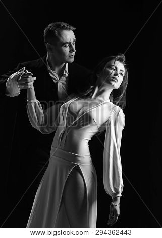 The Emotions Of Romantic Love. Couple In Love With Mime Makeup. Mime Man And Woman Act In Romantic S