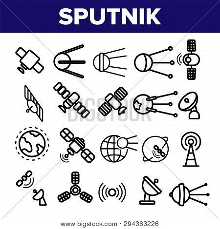 Orbital Sputnik Linear Vector Thin Icons Set