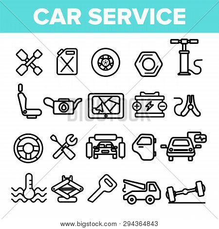 Car Service Linear Vector Icons Set Thin Pictogram