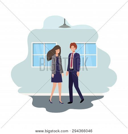 Cuople Of Business With Wall And Windows Vector Illustration Desing