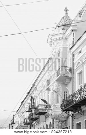 Botosani, Romania. Europe. Element Of Architecture. Building On The Sky Background.
