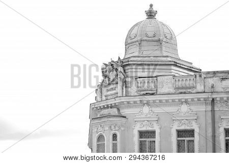 Botosani, Romania. Europe. Element Of Architecture. Building On The Sky Background.